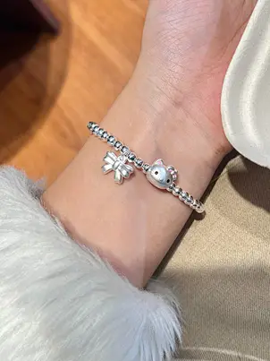 polished heart pendant bead bracelet
